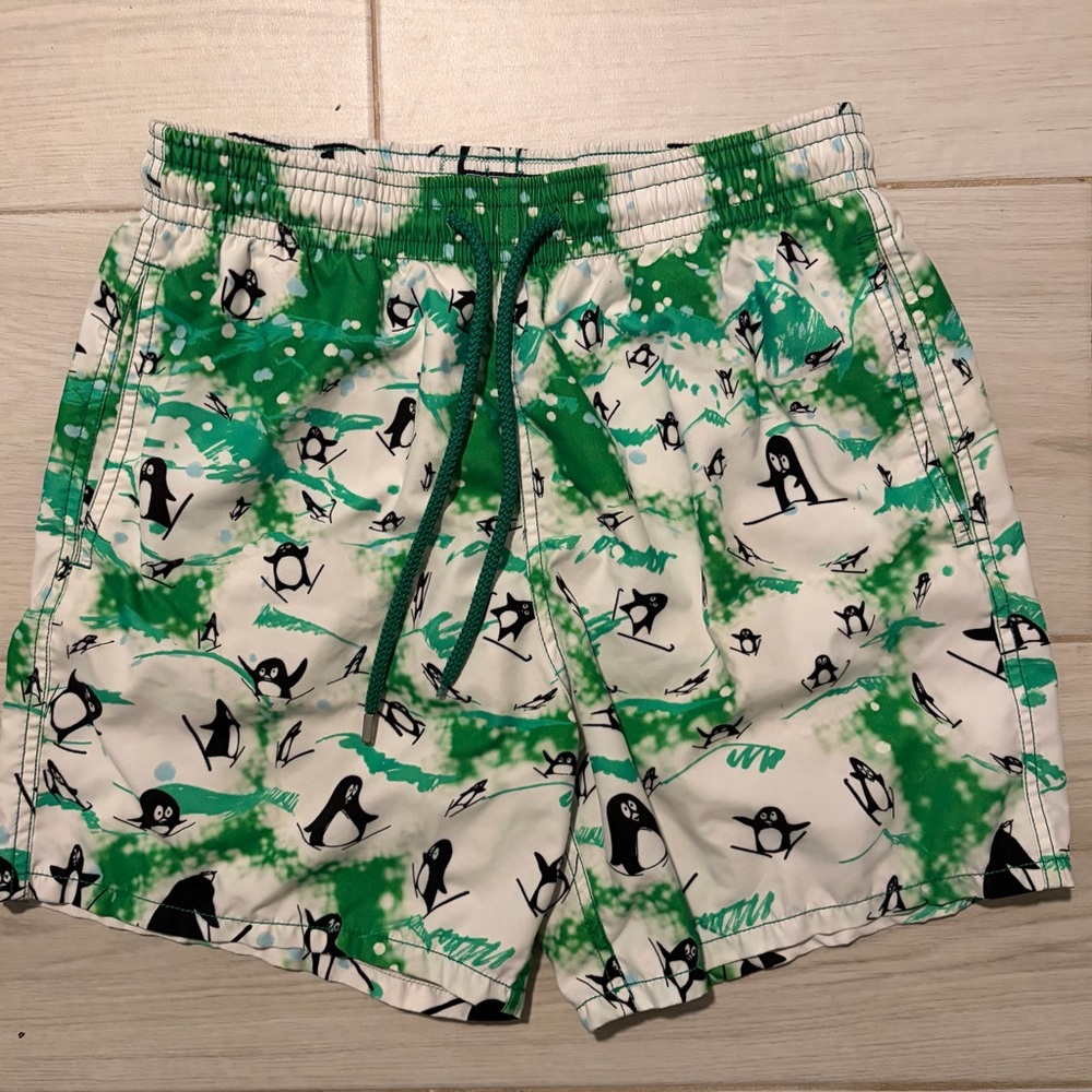 Green and White Penguin Swim Shorts